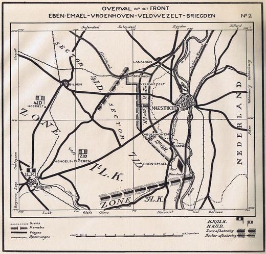 Kaart mei 1940 Sector Veldwezelt-Vroenhoven